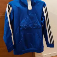 【未使用】adidas 青 パーカー ストライプ袖 160サイズ