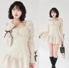 ダーリッチ スクエアネックギャザーミニワンピース FREE