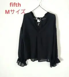 Vネックチュニック 楊柳素材 fifth М 黒 シフォンブラウス 美品✨️