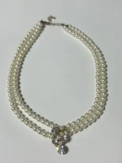 ホワイトパール風　ダブルストランドネックレス　２連ネックレス
