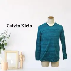 zk458【L】Calvin Klein Tシャツ 長袖 Vネック ストライプ柄のサムネイル