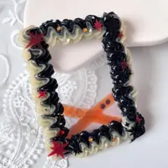 No.99❤︎ホイップデコトレカケース 黒×クリアオレンジ　アメコミ風