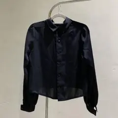 ビンテージ　ヴィンテージ　レトロ　ドレス　シャツ　ブラウス　サテン　黒　長袖