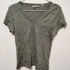 オリーブグリーン Vネック Tシャツ 半袖