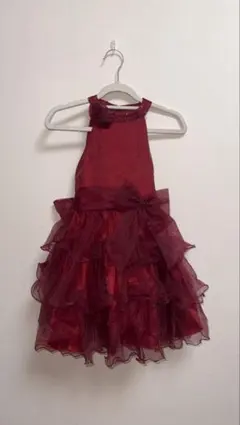 【子供用ドレス】バーガンディ フリルドレス 110 発表会/演奏会/結婚式