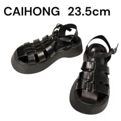 【未使用】軽い厚底 グルカサンダル フィッシャーマンサンダル 黒CAIHONG