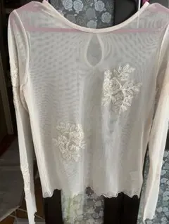 花柄刺繍 シアーメッシュ 長袖トップスのサムネイル