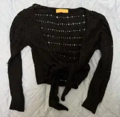 透かし編みカーディガン 黒 ボレロ ショート丈 サマーニット