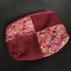 花柄パッチワークポーチ 赤