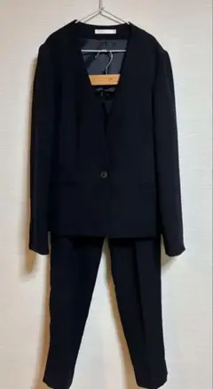 LES MUESノーカラージャケットパンツネイビーセットアップとろみ