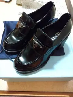 PRADA チョコレート ブラッシュドレザー ハイヒールローファー 37
