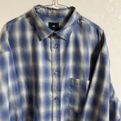 H&M オンブレ チェック 長袖シャツ 青 XLのサムネイル