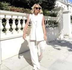 ZARA ザラ サイドスリット入り ロングベスト ジレ ホワイト Sサイズ