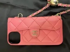 iPhone13 CHANEL スマホケース ピンク ショルダー付き
