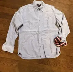 ライトブルー デニム風長袖シャツ ネクタイ付き