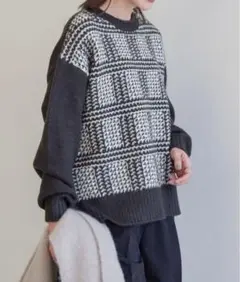 アメホリ　グレンチェックニットプルオーバー Lサイズ