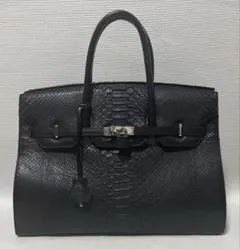 美品】リアルパイソン 蛇革×ナイロン 異素材MIX ハンドバッグ 黒 A4