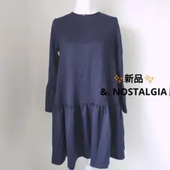新品 &. NOSTALGIA／長袖ティアードワンピース ネイビーМサイズのサムネイル