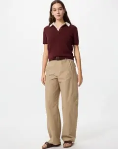 UNIQLOジャージーバレルレッグパンツ　丈長め　S　ベージュ