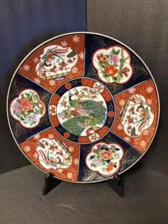 古伊万里丸紋鳳凰大皿 伊万里 龍 鳳凰 大皿 25cm 飾り皿 辰 染付 縁起物 古伊万里
