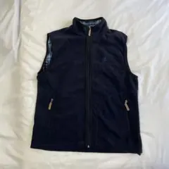 フリースベスト ジップアップ ネイビー ドローコード 裏地チェック LL