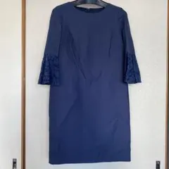 アナイ　ネイビー レースフレア袖 ワンピース