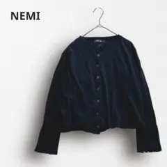 Y7476【NEMI】クルーネック ショート丈カーディガン ブラック M