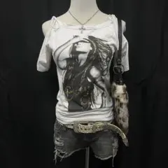 平成ギャルy2kグランジ　ピチT 白T オフショル ラメ　punk d.i.a系