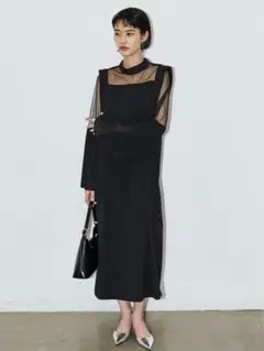 AIC. シアー切り替えプリーツスリーブワンピース/オケージョン対応