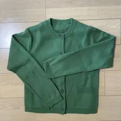 無印良品-グリーン 長袖カーディガン ポケット付き