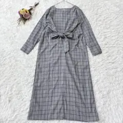 イーハイフンワールドギャラリー　長袖ワンピース　マキシ丈　リボン　グレー系　Ｆ