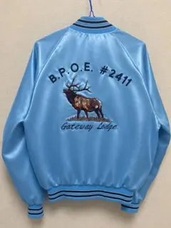 【80s USA製】King Louie バック大型鹿刺繍 サテンスタジャン M