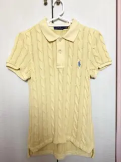 ポロラルフローレン　ケーブルニットポロシャツ　ポニー刺繍　イエロー