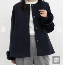 ファー付きノーカラーコート　Lサイズ