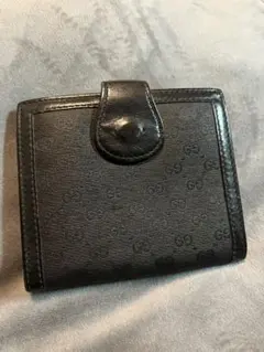 GUCCI ブラック　キャンバス　レザー　 二つ折り財布