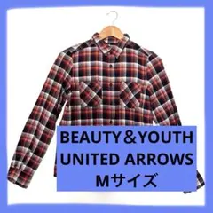 レディース　BEAUTY＆YOUTH 赤と紺系のチェック柄長袖シャツ　Mサイズ