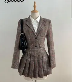 SHEIN ラブソングに襲われる風 チェック柄ジャケット スカートセットアップ