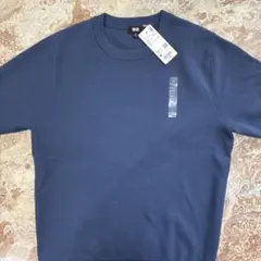 ユニクロ ウォッシャブルミラノリブニットTシャツ Mサイズ　BLUEのサムネイル