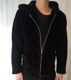 黒パーカーブラックパーカーボアブラックパーカー ボアジャケット羽織りボアパーカー