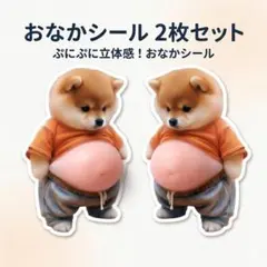 2枚セット おなかぷにぷにシール お腹 柴犬 ぷっくり 癒し 3d スクイーズ