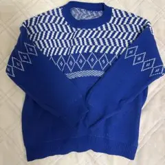青 ニットセーター 長袖