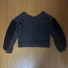 グレー ファー付き　Vネック ニット 長袖