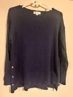 ネイビー リブ編み 長袖ニット