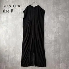 【新品】B.C STOCK 接触冷感フレンチサロペット 黒 F オールインワンのサムネイル