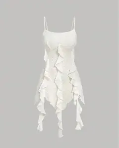 ホワイトフリルキャミワンピース M Y2K平成