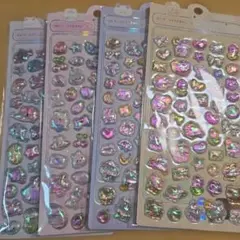【海外製】ぷくぷくオーロラシール 3D立体シール4枚セット