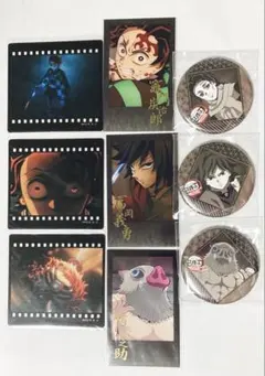 チェキ 缶バッジ クリアカード 義勇　炭治郎　伊之助　猗窩座　炭十郎