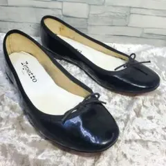 入手困難モデル】repetto 38 Vライン シボ革 フラット フルブラック