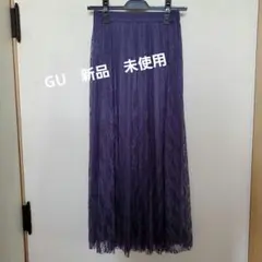 新品GU　レース花柄ロングプリーツスカート紫S