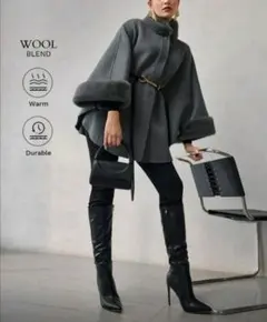 MOTF PREMIUM チェーン ベルト付きケープ オーバーコート ポンチョ